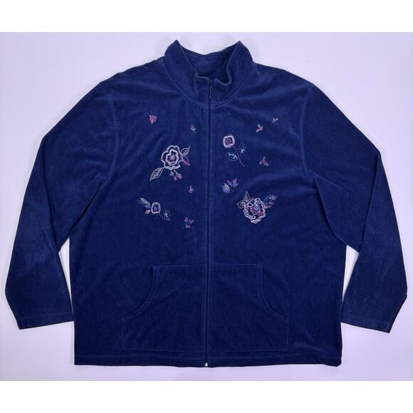 Koret Woman Blue Embroidered Corduroy Zip-Up Jacket Size 2X - Picture 4 of 9